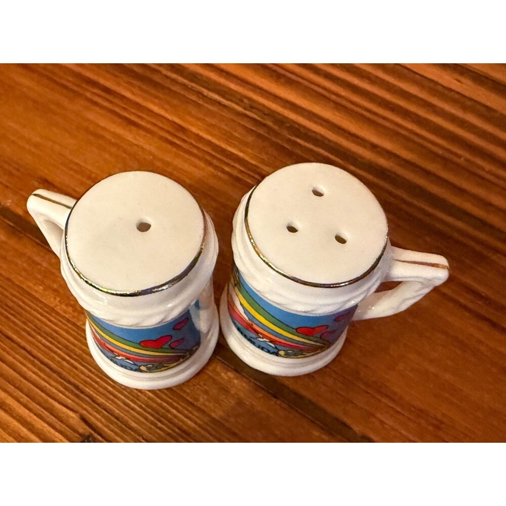 Vintage Bermuda Salt Pepper Shakers Bone China Japan Rainbow Stein Set - Picture 6 of 9